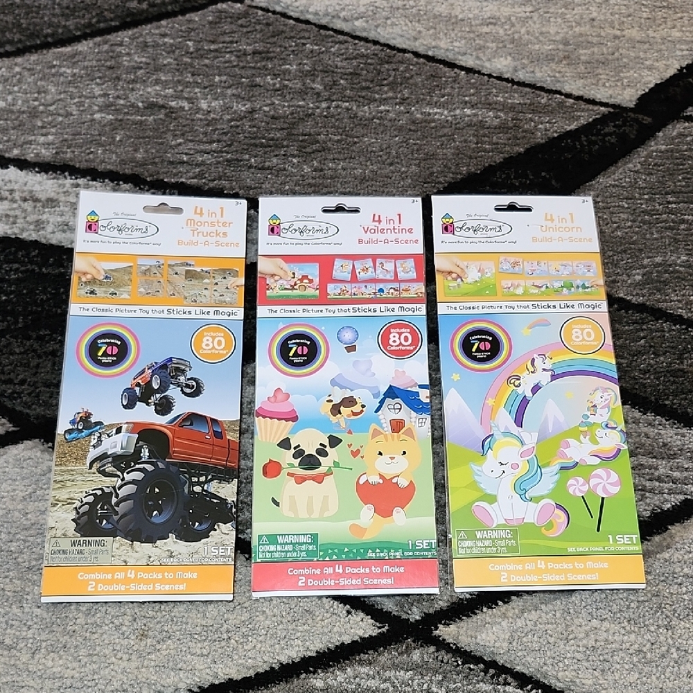 COLORFORMS 4-IN-1 MONSTER TRUCKS- UNICORN & VALENTINE BUILD-A-SCENE BUNDLE